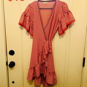 Red Patterned Wrap Dress